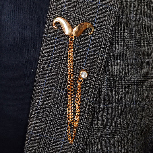 Golden Mustache Chain Lapel Pin