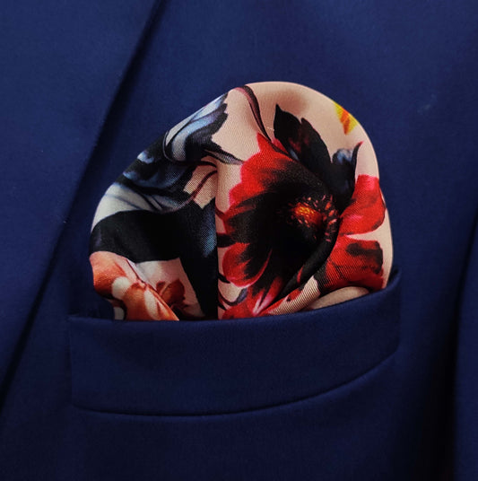 Red Floral Silk Pocket Square