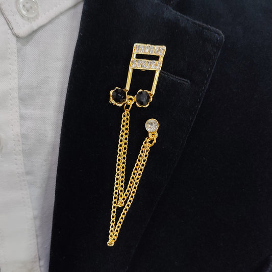 Golden Musical Note with Chain Lapel Pin