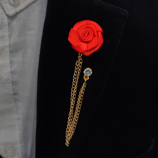 Red Rose with chain Lapel Pin