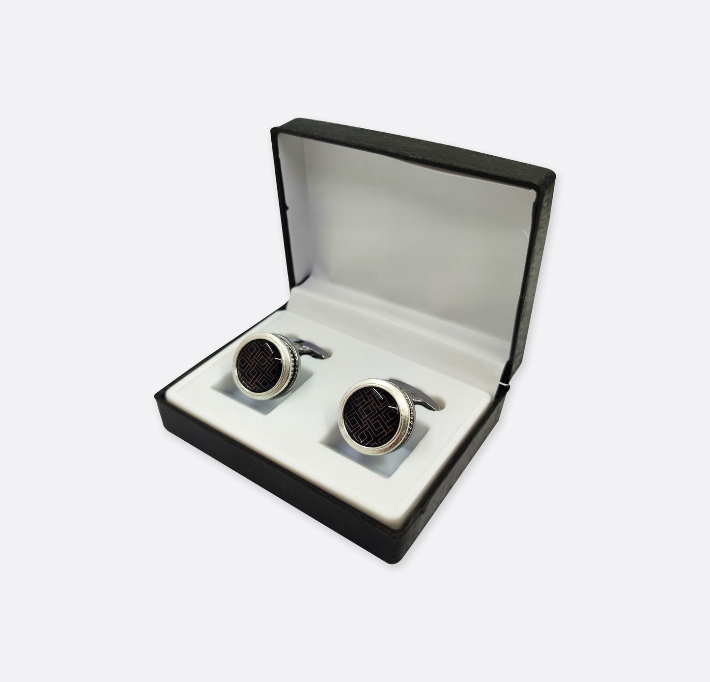 Brown Patterned Crystal Cufflinks