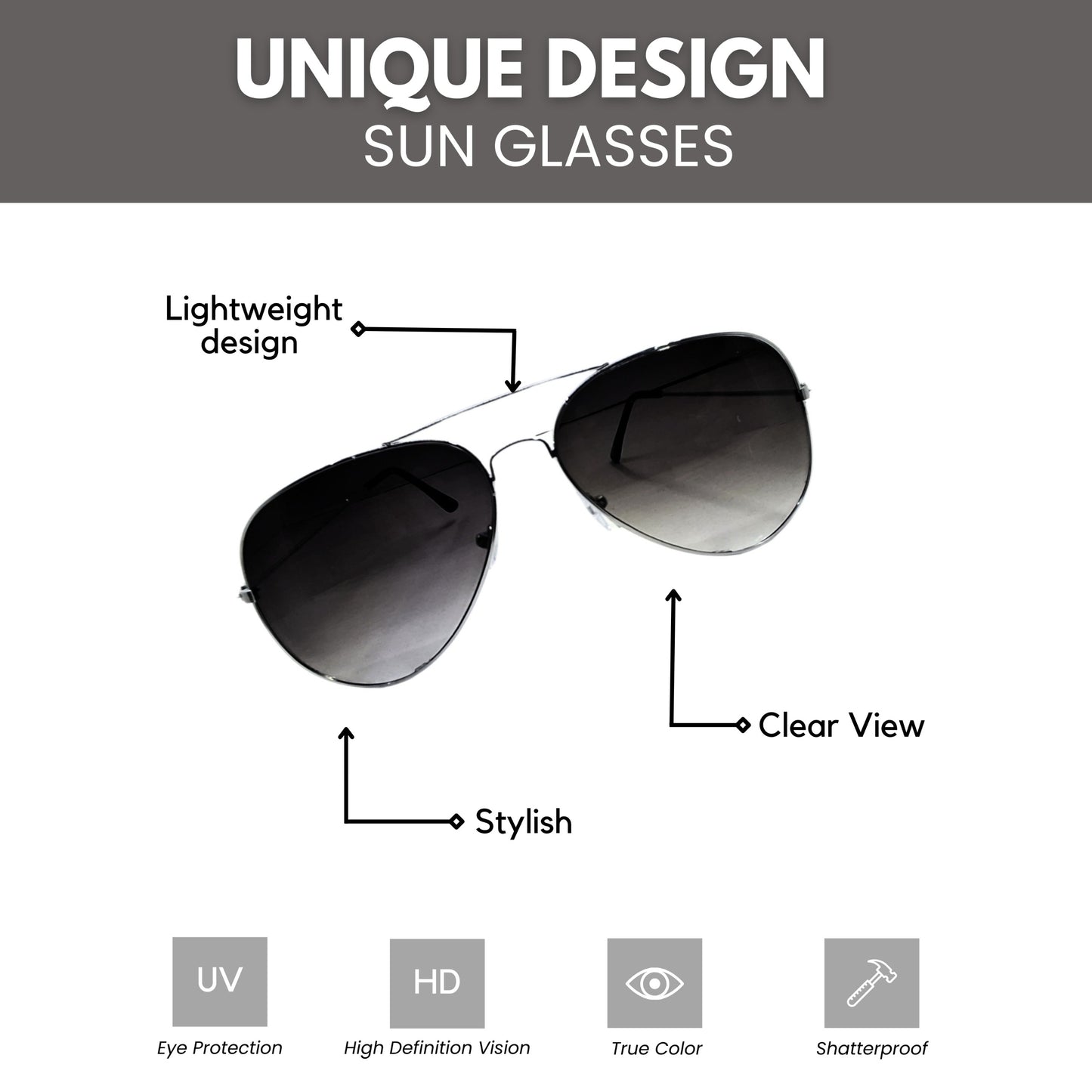 Durable Metal Frame Glasses - Black & Grey