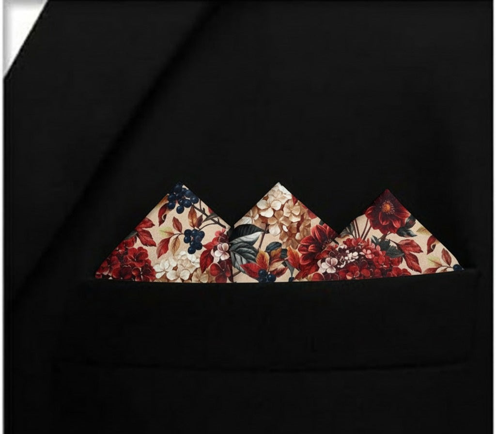 Red Floral Silk Pocket Square