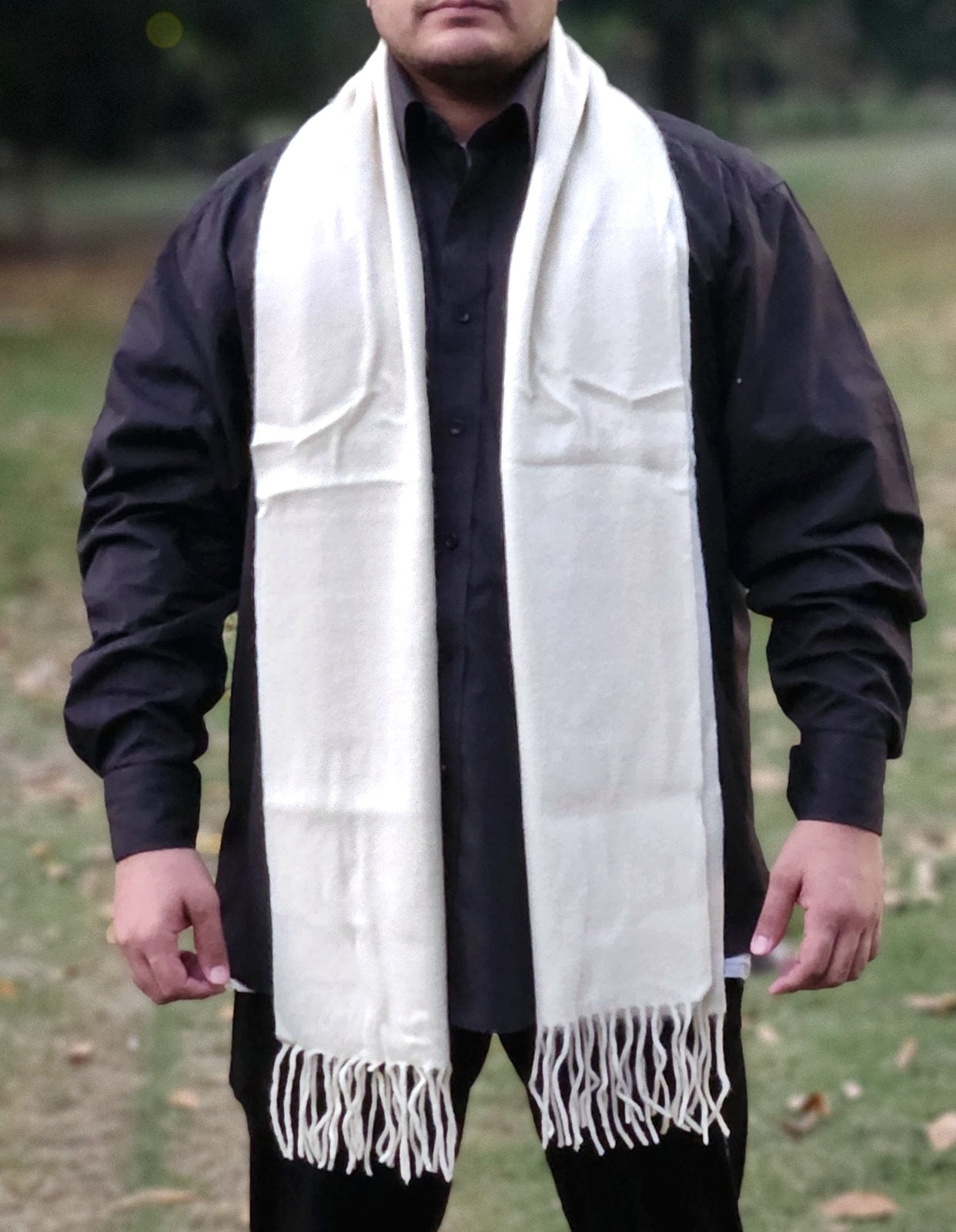 Plain White Wool Blended Muffler