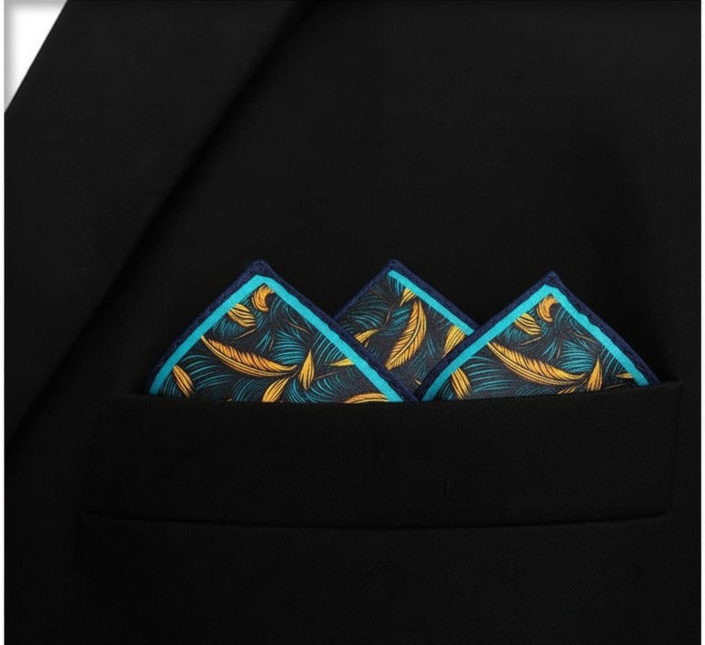 Aqua Ember- Silk Pocket Square for Men