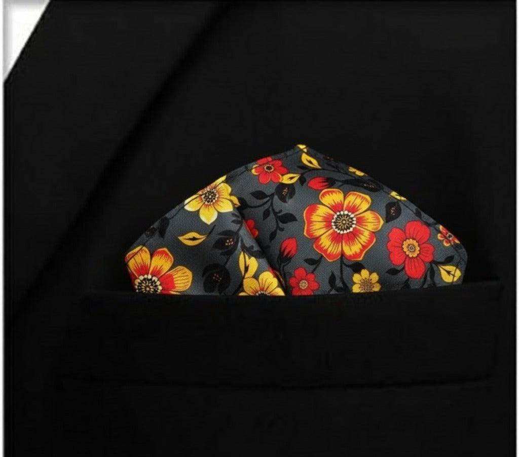 Yellow Floral Silk Pocket Square