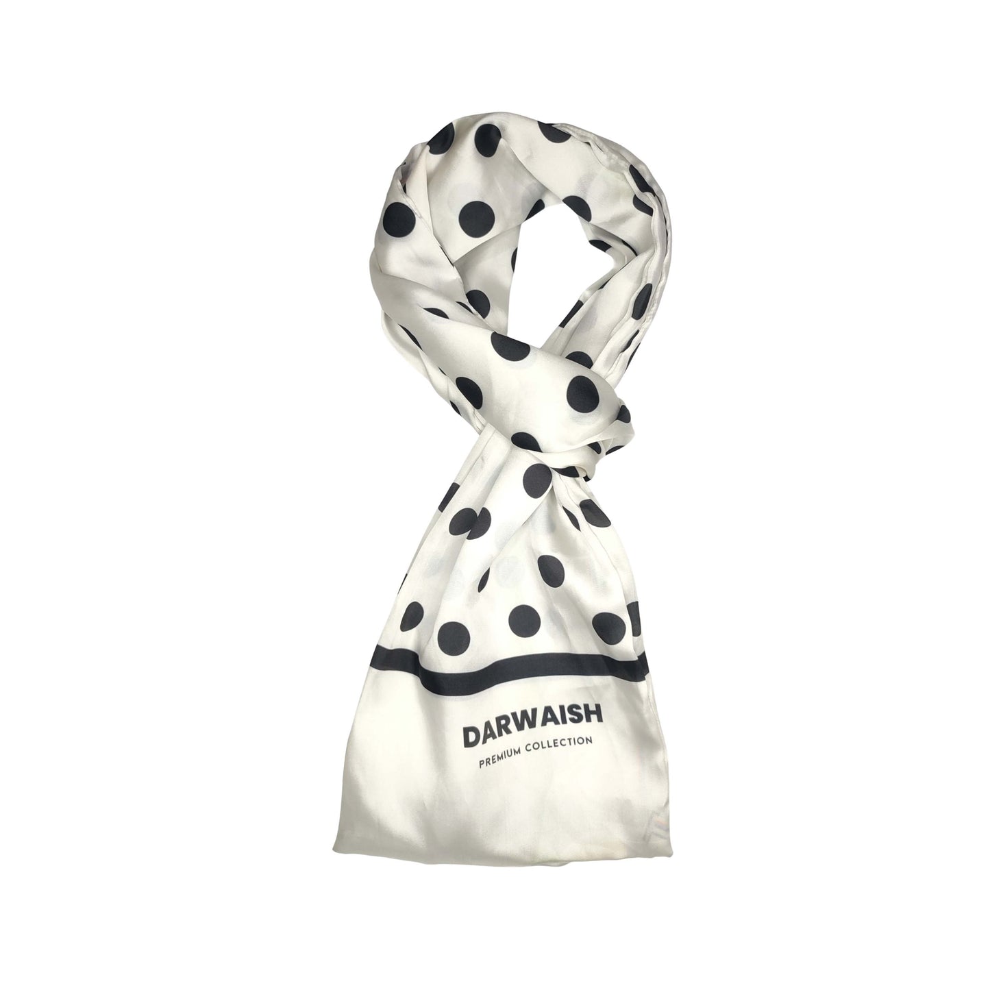 White Polka Drops Silk Scarve