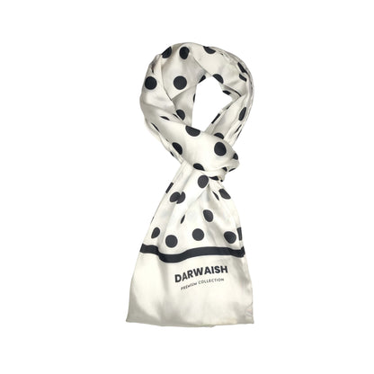 White Polka Drops Silk Scarve