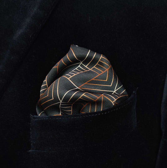 Noir Deco- Silk Pocket Square for Men