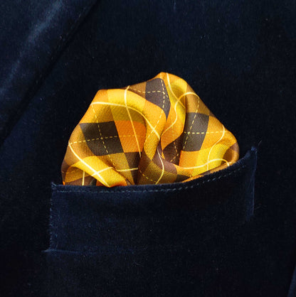 Golden Check Silk Pocket Square for Men