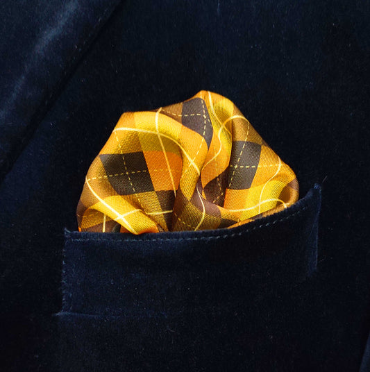 Golden Check Silk Pocket Square for Men