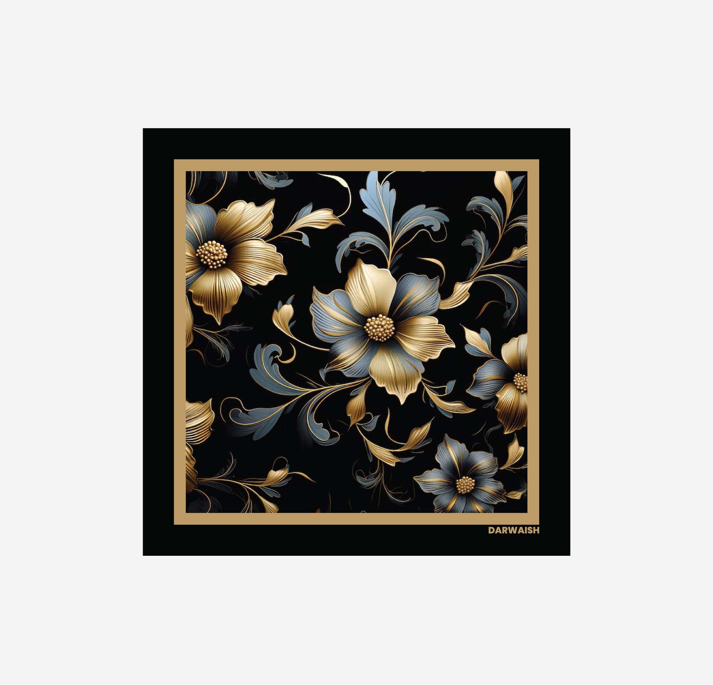 Black Floral Silk Pocket Square