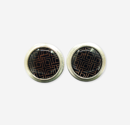 Brown Patterned Crystal Cufflinks