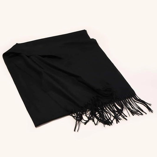 Plain Black Wool Blended Muffler