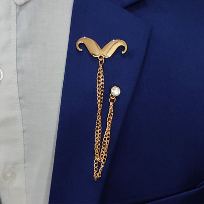 Golden Mustache Chain Lapel Pin
