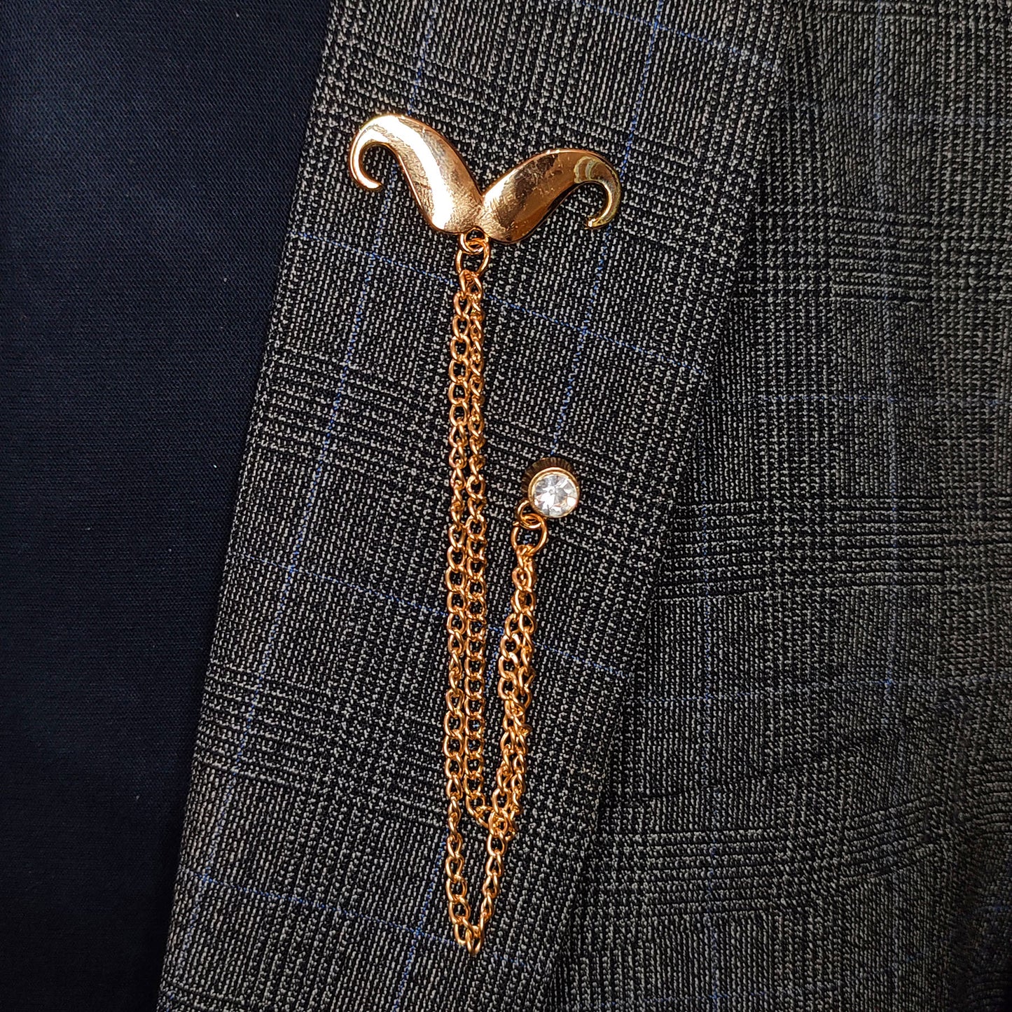 Golden Mustache Chain Lapel Pin