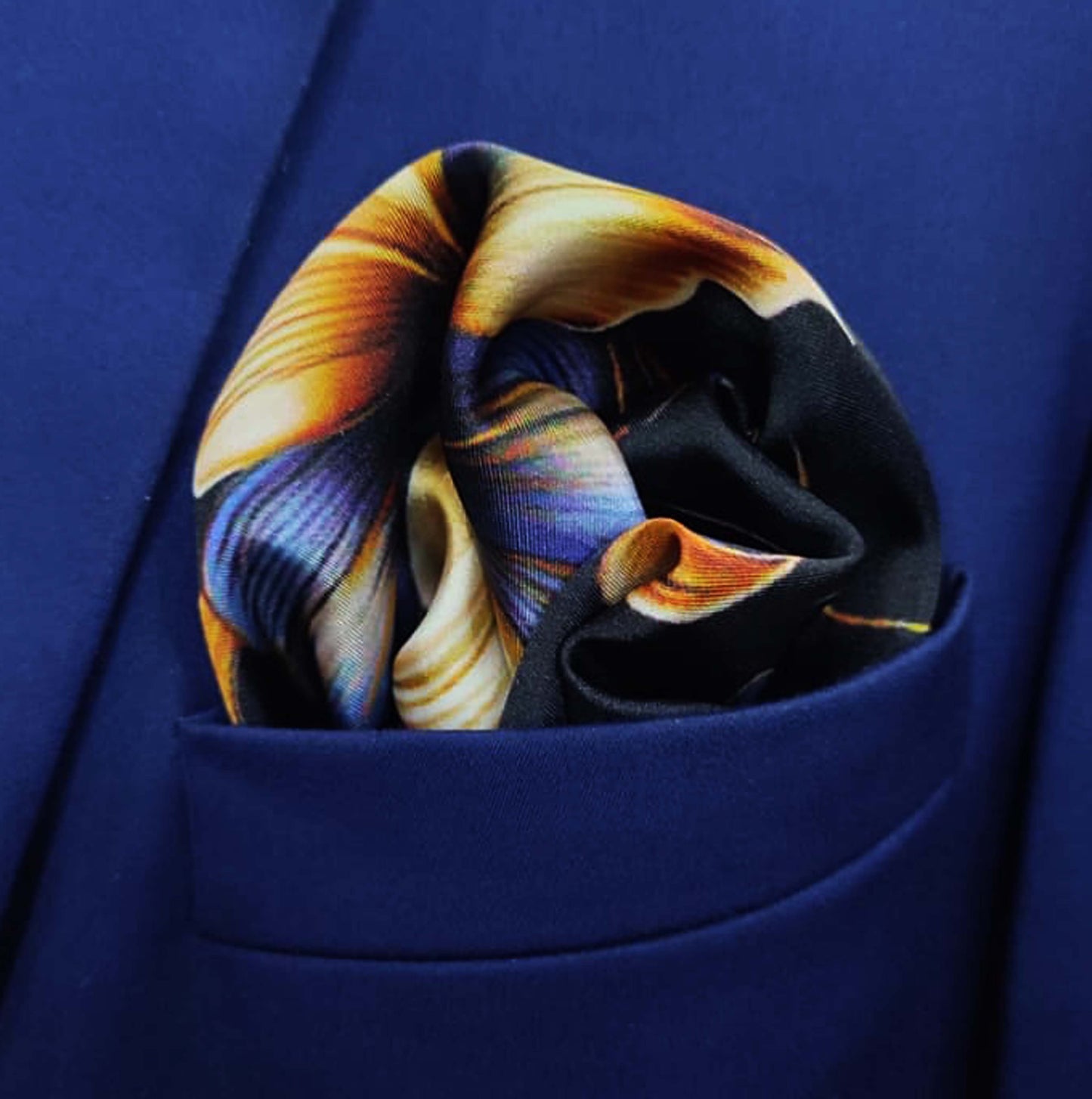 Black Floral Silk Pocket Square