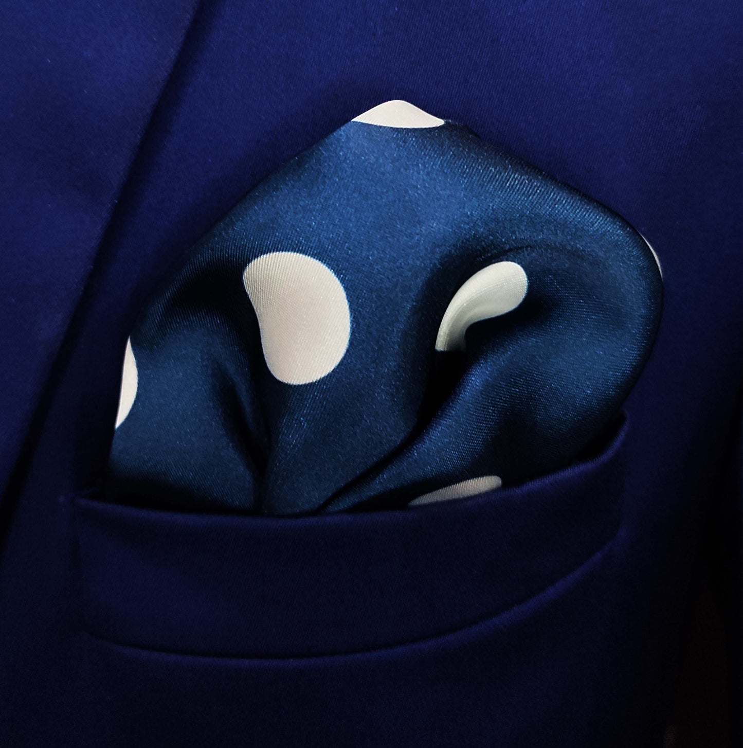 Blue Polka Doted Silk Pocket Square