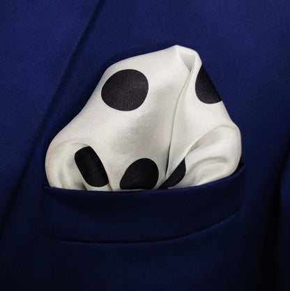 Polka Doted White Silk Pocket Square