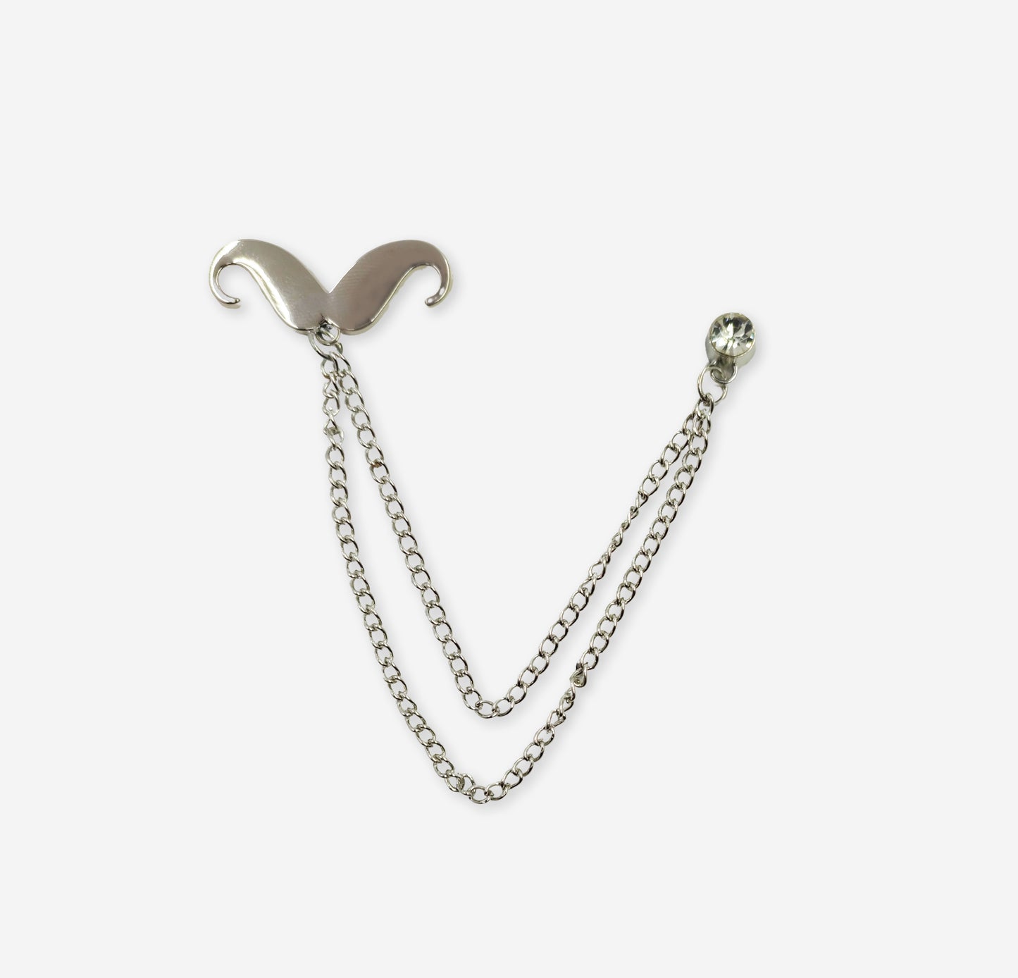 Silver Mustache with chain Lapel Pin