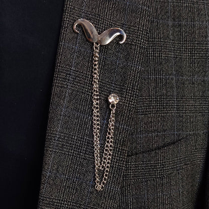 Silver Mustache with chain Lapel Pin