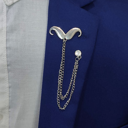 Silver Mustache with chain Lapel Pin