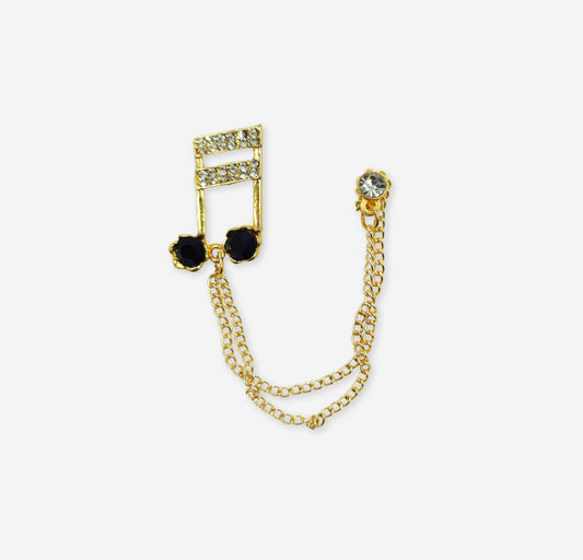 Golden Musical Note with Chain Lapel Pin