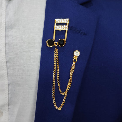 Golden Musical Note with Chain Lapel Pin