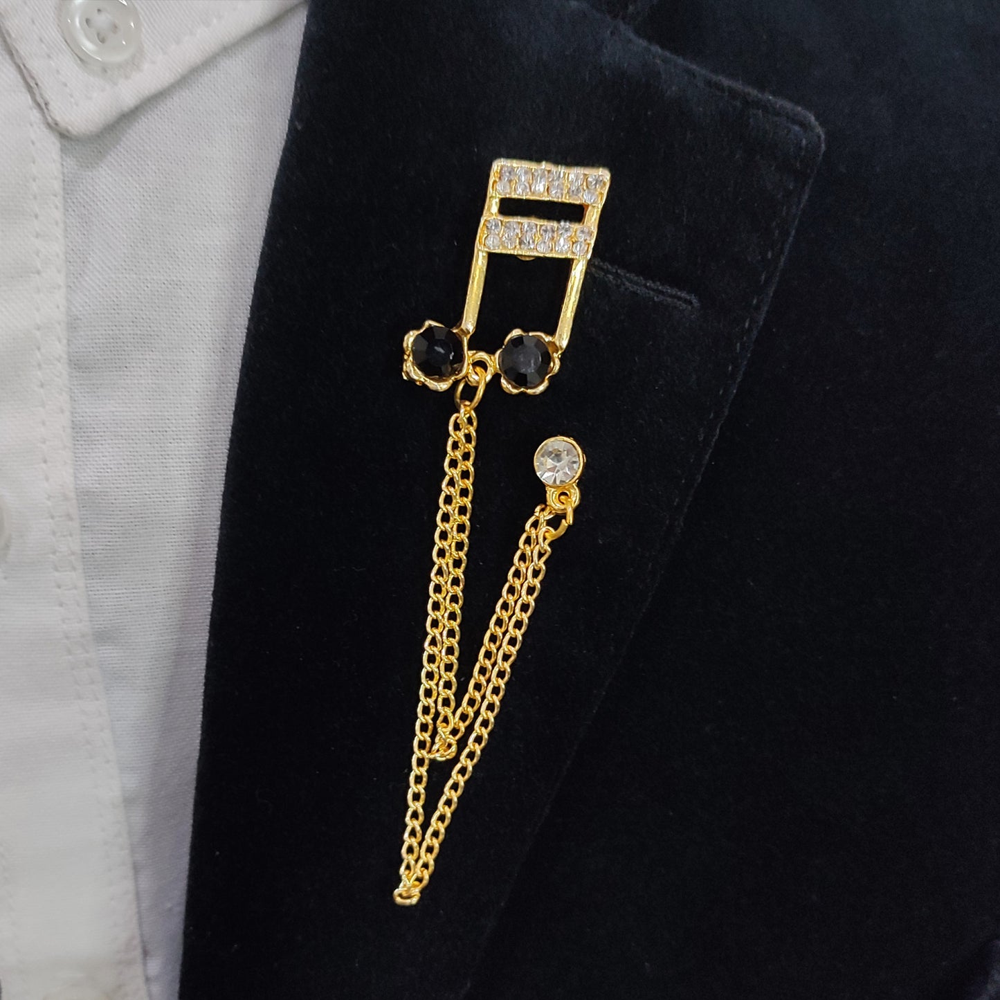 Golden Musical Note with Chain Lapel Pin