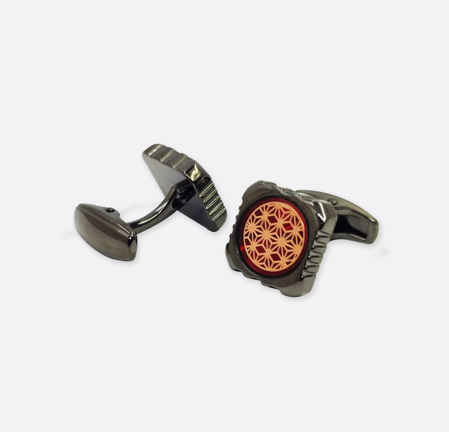 Red Crystal & Golden Pattern Cufflinks