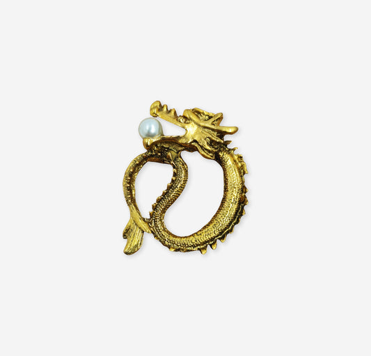 Gold Dragon Lapel Pin with Pearl
