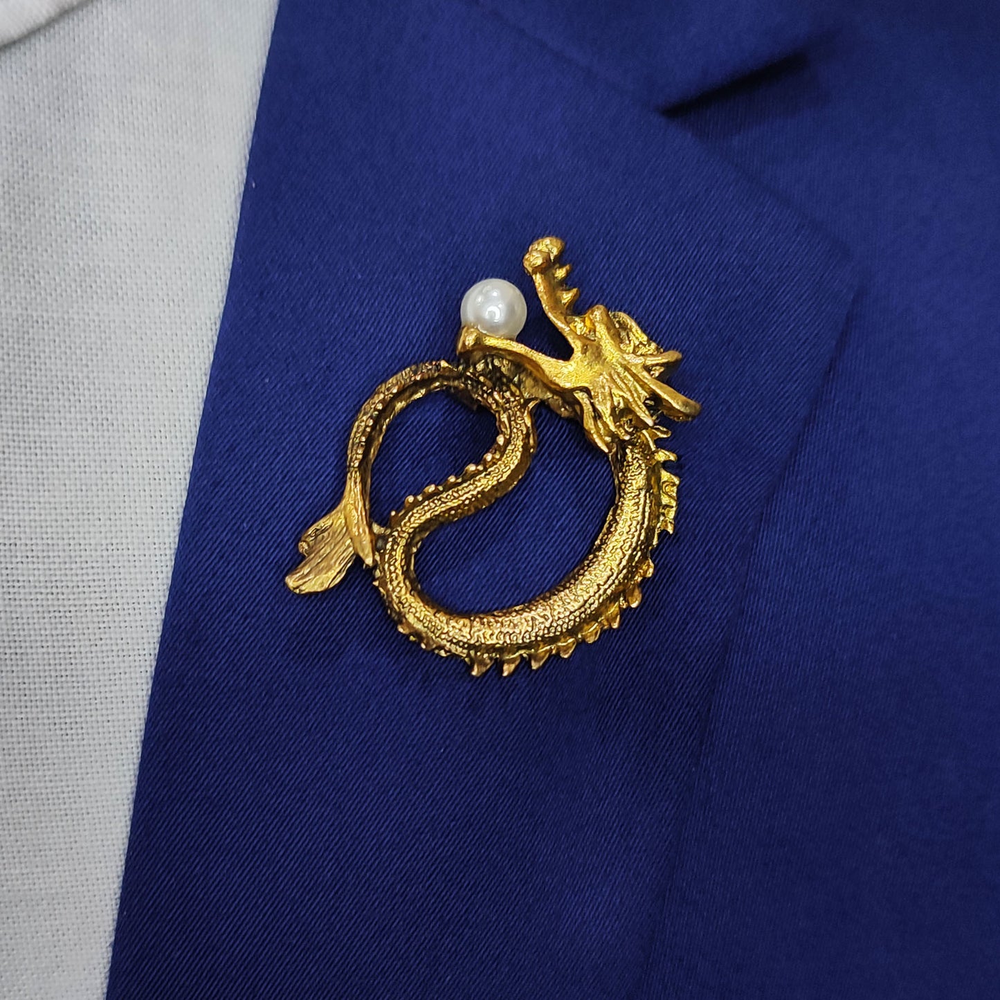 Gold Dragon Lapel Pin with Pearl