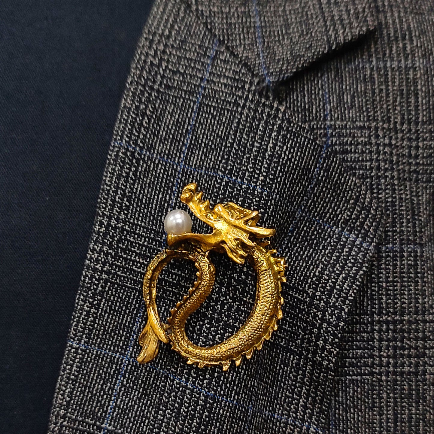 Gold Dragon Lapel Pin with Pearl