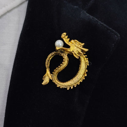 Gold Dragon Lapel Pin with Pearl