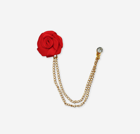 Red Rose with chain Lapel Pin