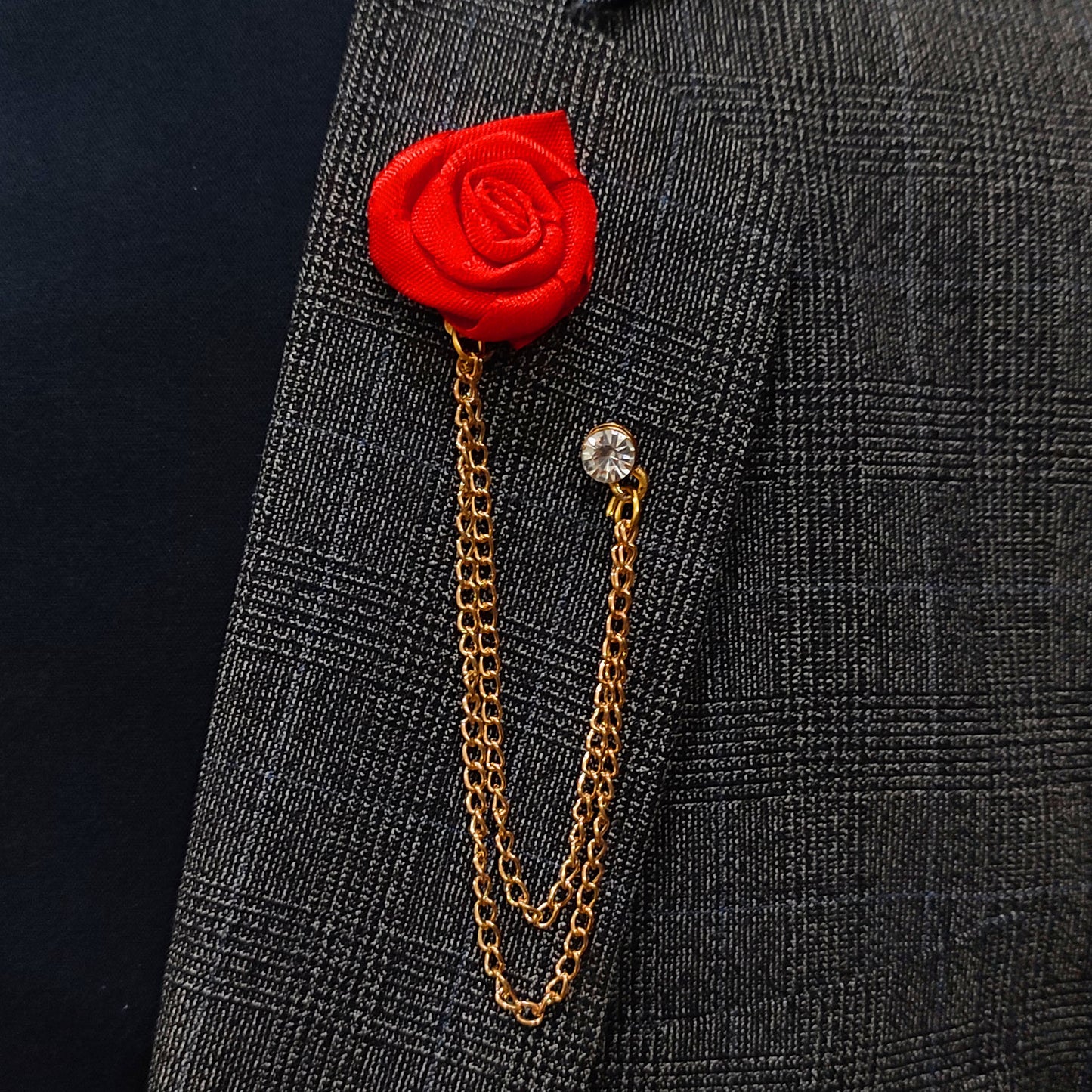 Red Rose with chain Lapel Pin