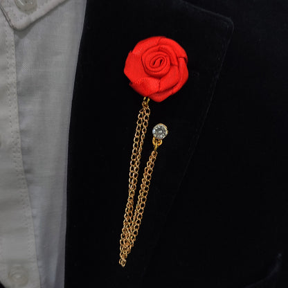 Red Rose with chain Lapel Pin