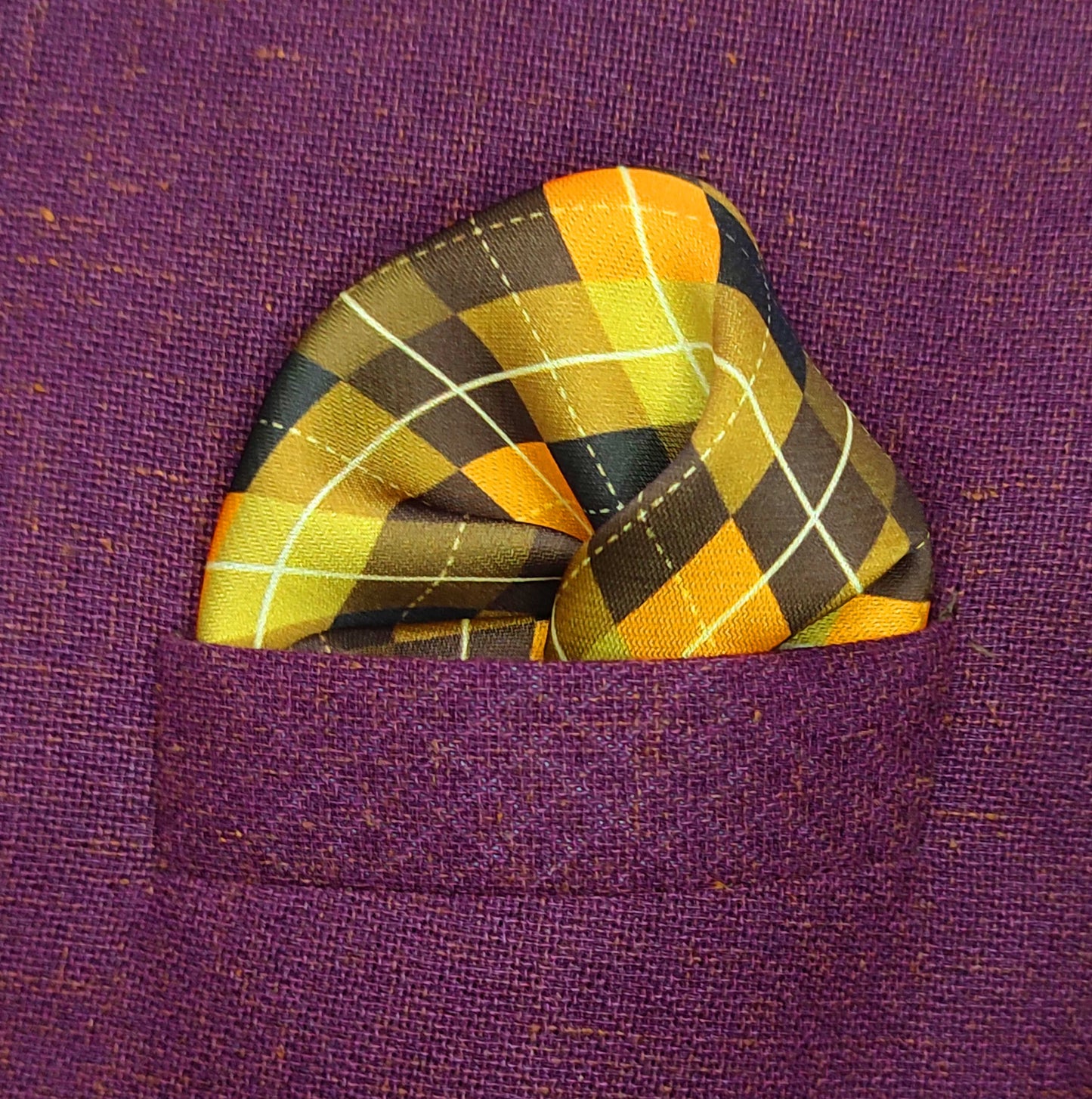 Golden Check Silk Pocket Square for Men