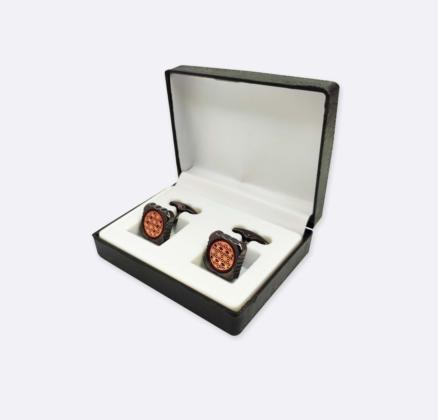 Red Crystal & Golden Pattern Cufflinks