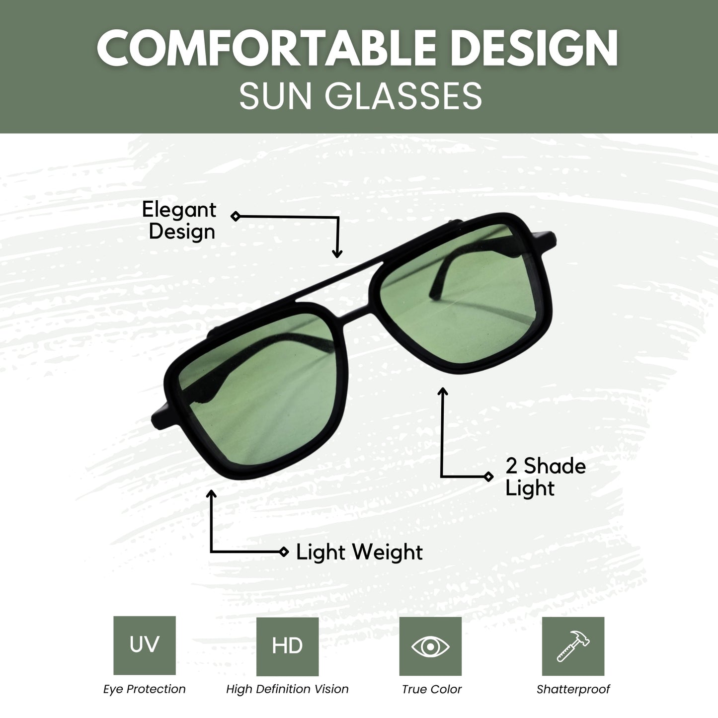 Durable Metal Frame Glasses - Rayban Green