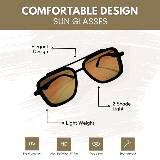 Durable Metal Frame Glasses - Brown Shades