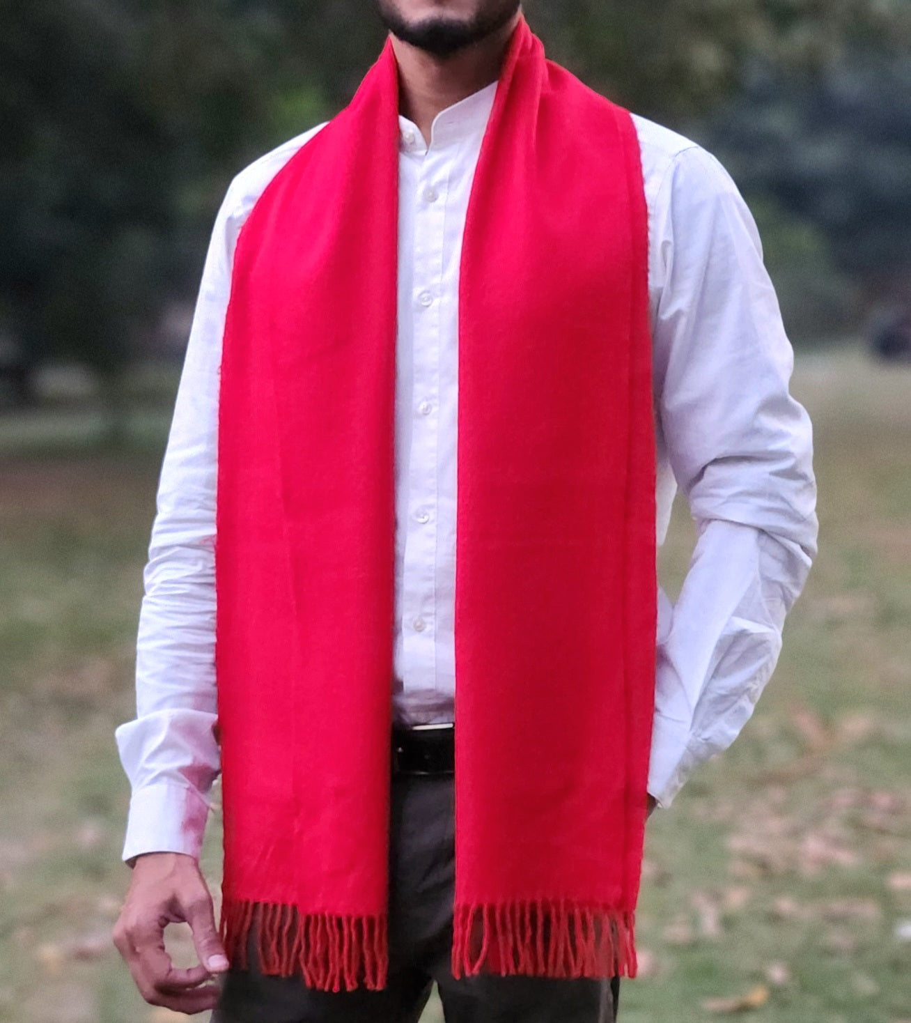 Plain Red Wool Blended Muffler