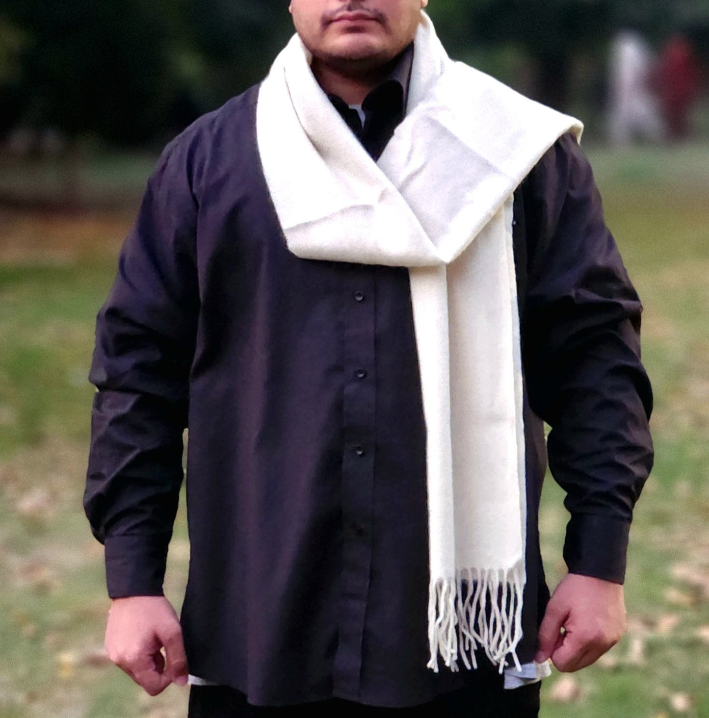 Plain White Wool Blended Muffler