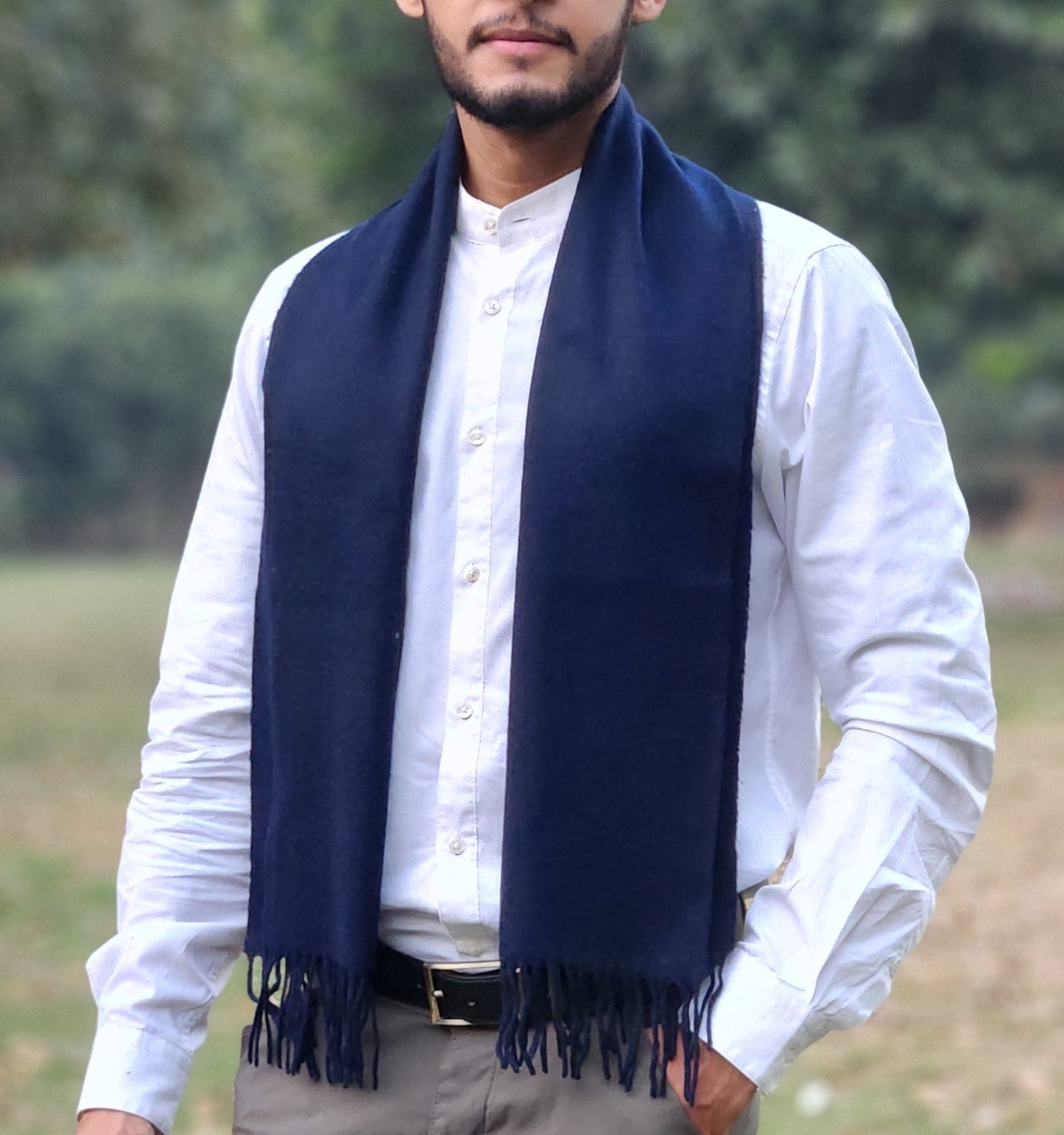 Plain Blue Wool Blended Muffler