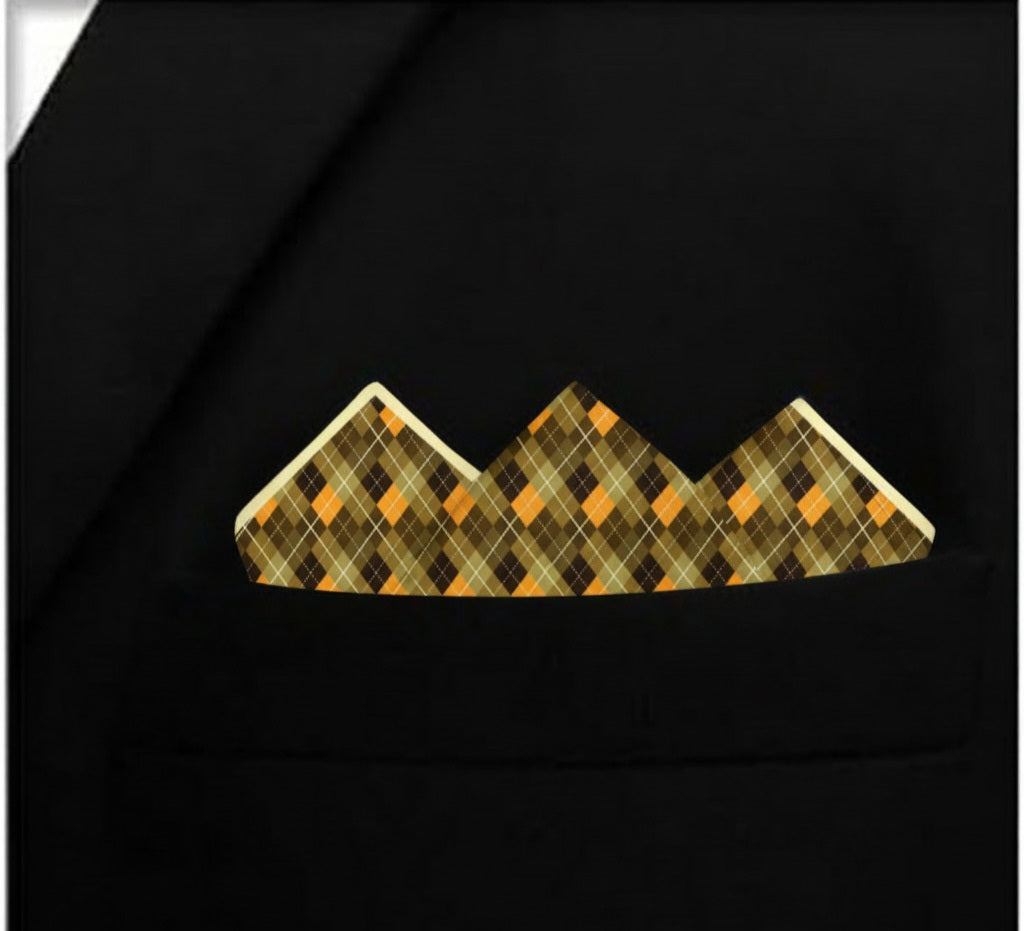 Golden Check Silk Pocket Square for Men