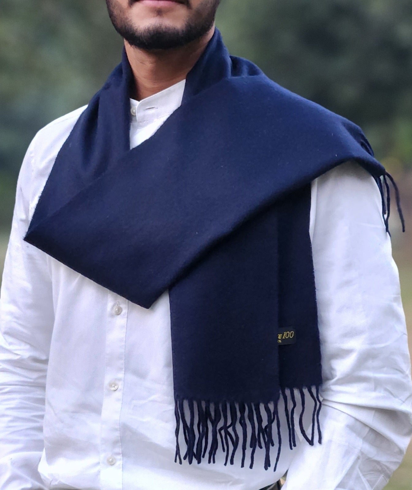 Plain Blue Wool Blended Muffler