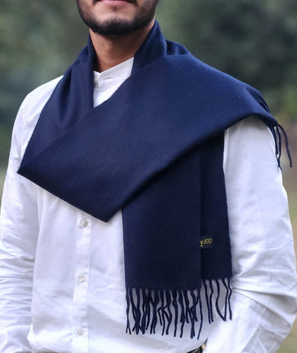 Plain Blue Wool Blended Muffler