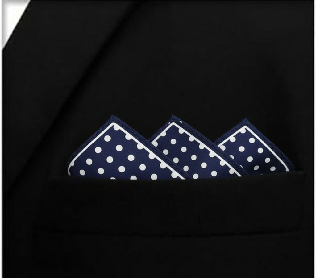 Blue Polka Doted Silk Pocket Square