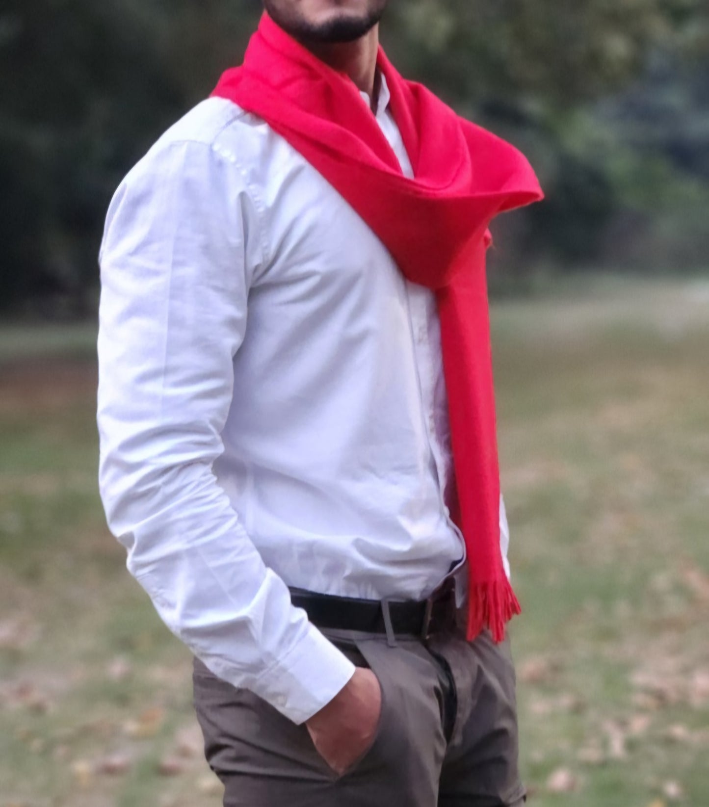 Plain Red Wool Blended Muffler