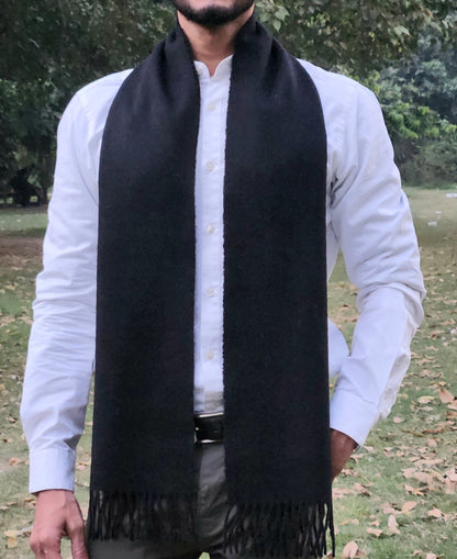 Plain Black Wool Blended Muffler